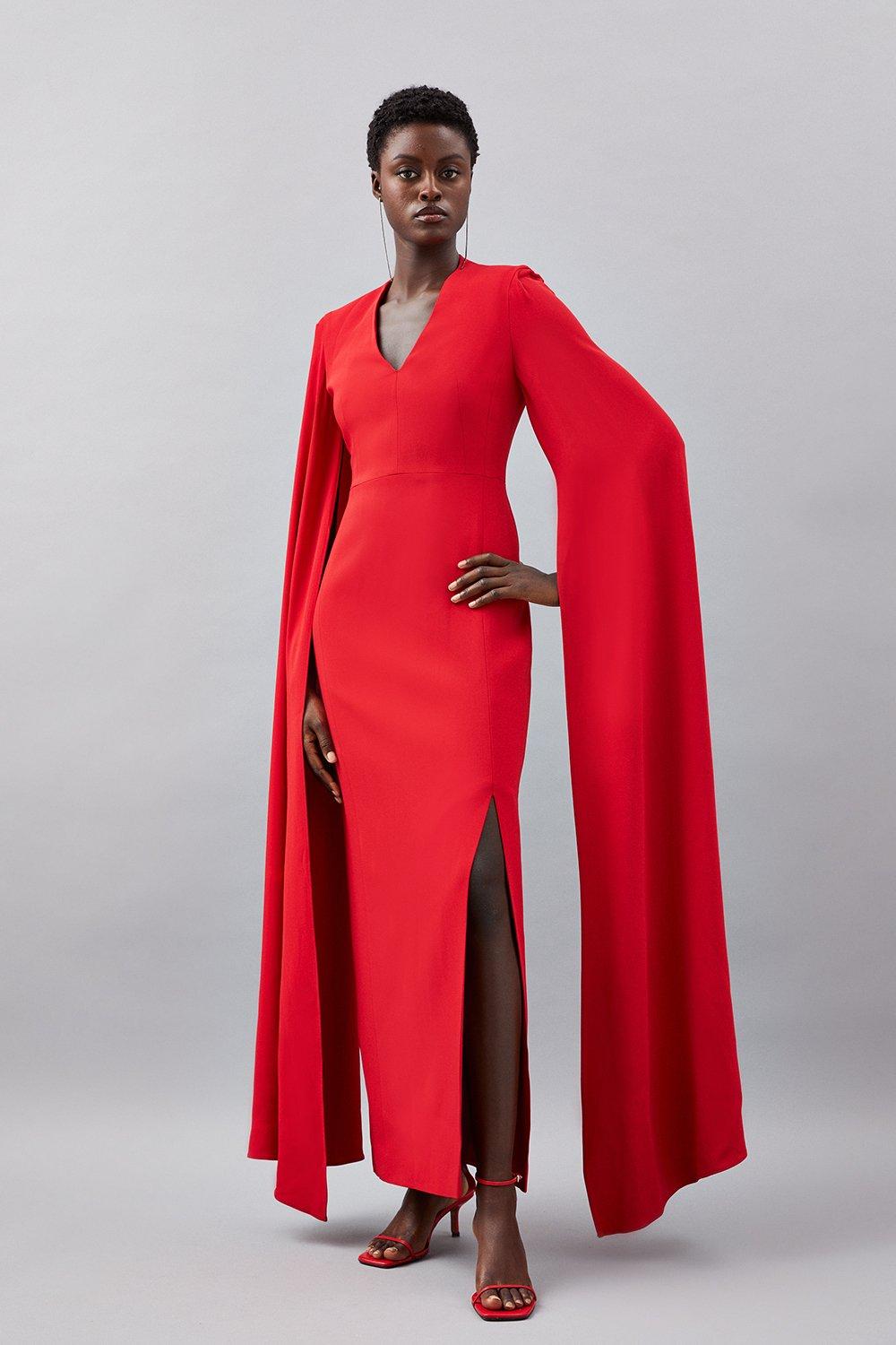 Long red shop dress with sleeves