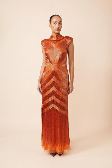 Beaded Embellished Woven Maxi Dress orange