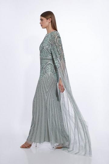 Premium Embellished Caped Woven Maxi Dress mint