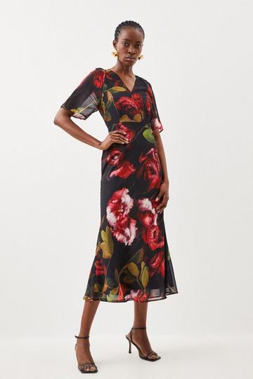 Batwing Georgette Woven Maxi Dress floral