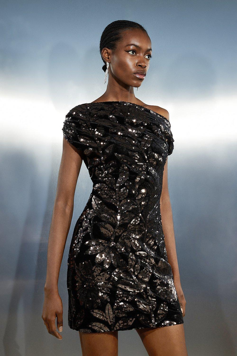 Karen millen 2025 black sequin dress