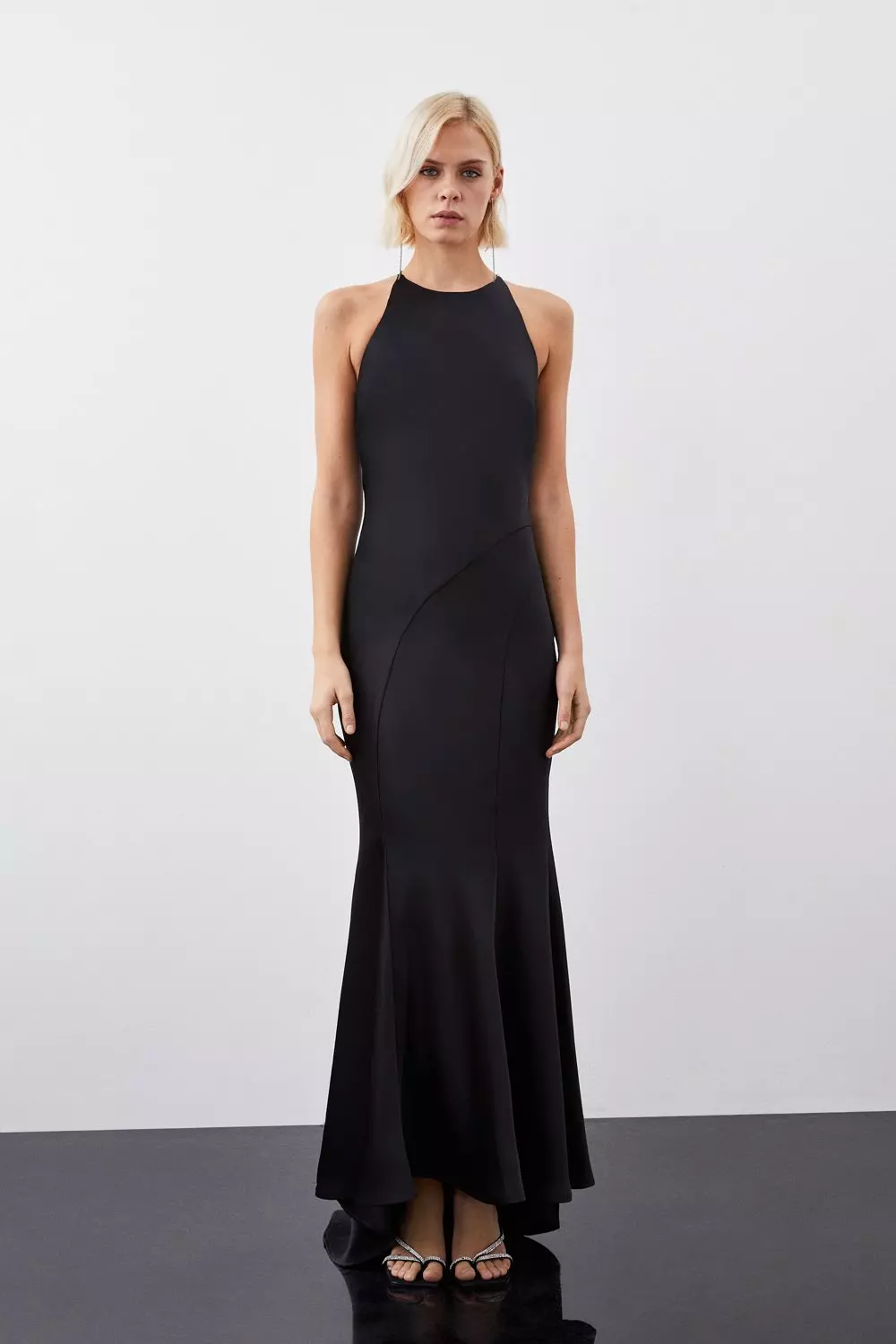 Heavy Satin Diamante Detail Halter Woven Maxi Dress Karen Millen