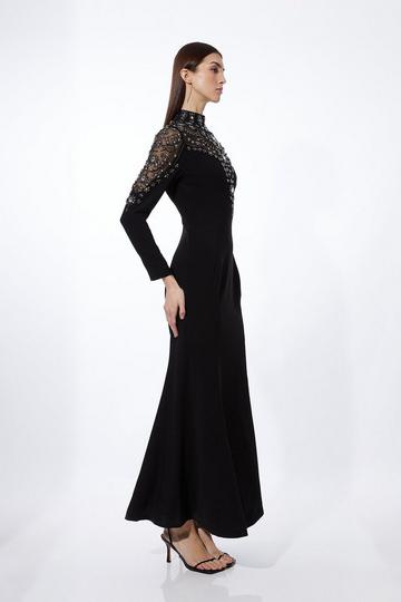 Black Petite Premium Crystal Embellished Woven Maxi Dress