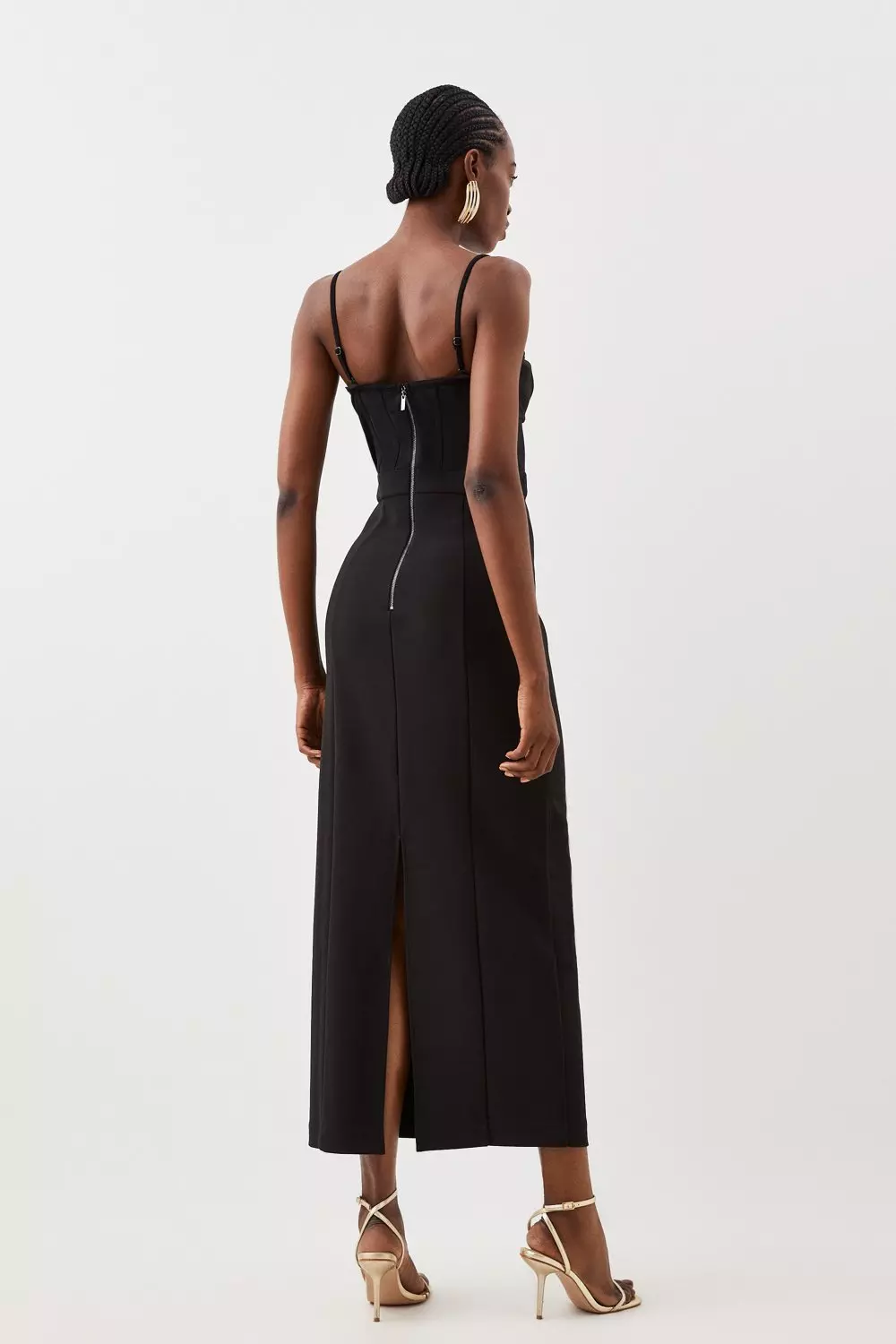 Scuba Crepe And Mesh Bandeau Woven Midi Dress