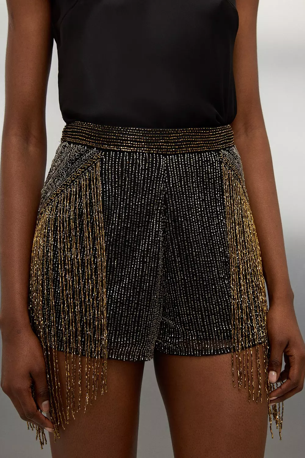 Sequin High Waisted Woven Shorts | Karen Millen