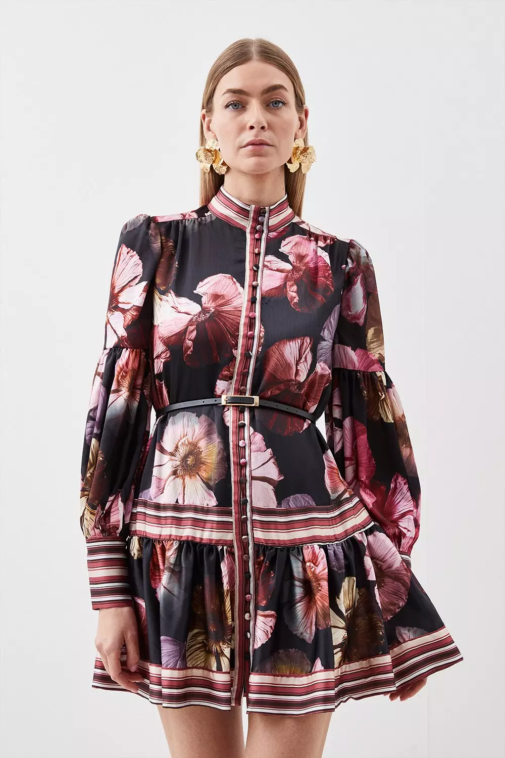 Floral print belted outlet dress