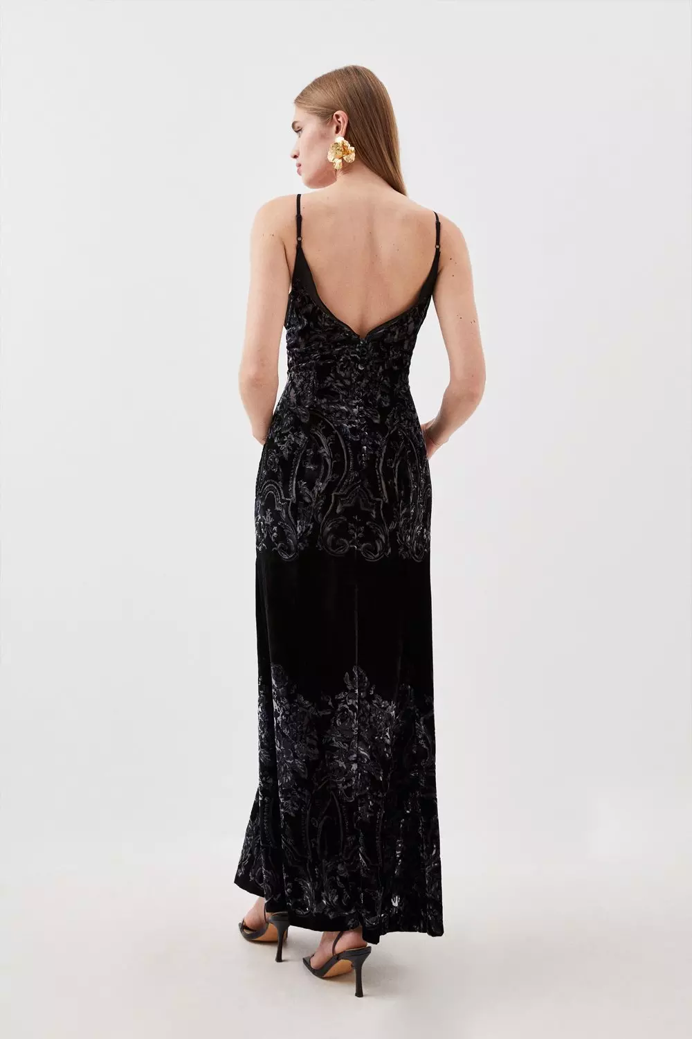 Placed Velvet Devore Strappy Woven Maxi Dress Karen Millen