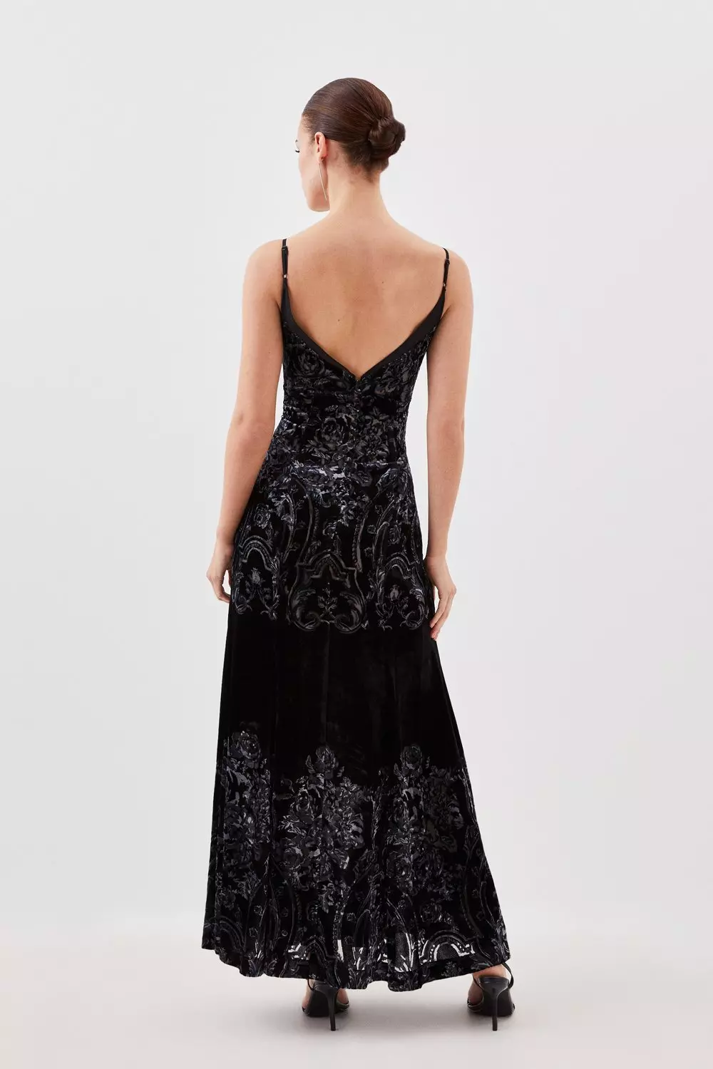 Petite Placed Velvet Devore Strappy Woven Maxi Dress Karen Millen