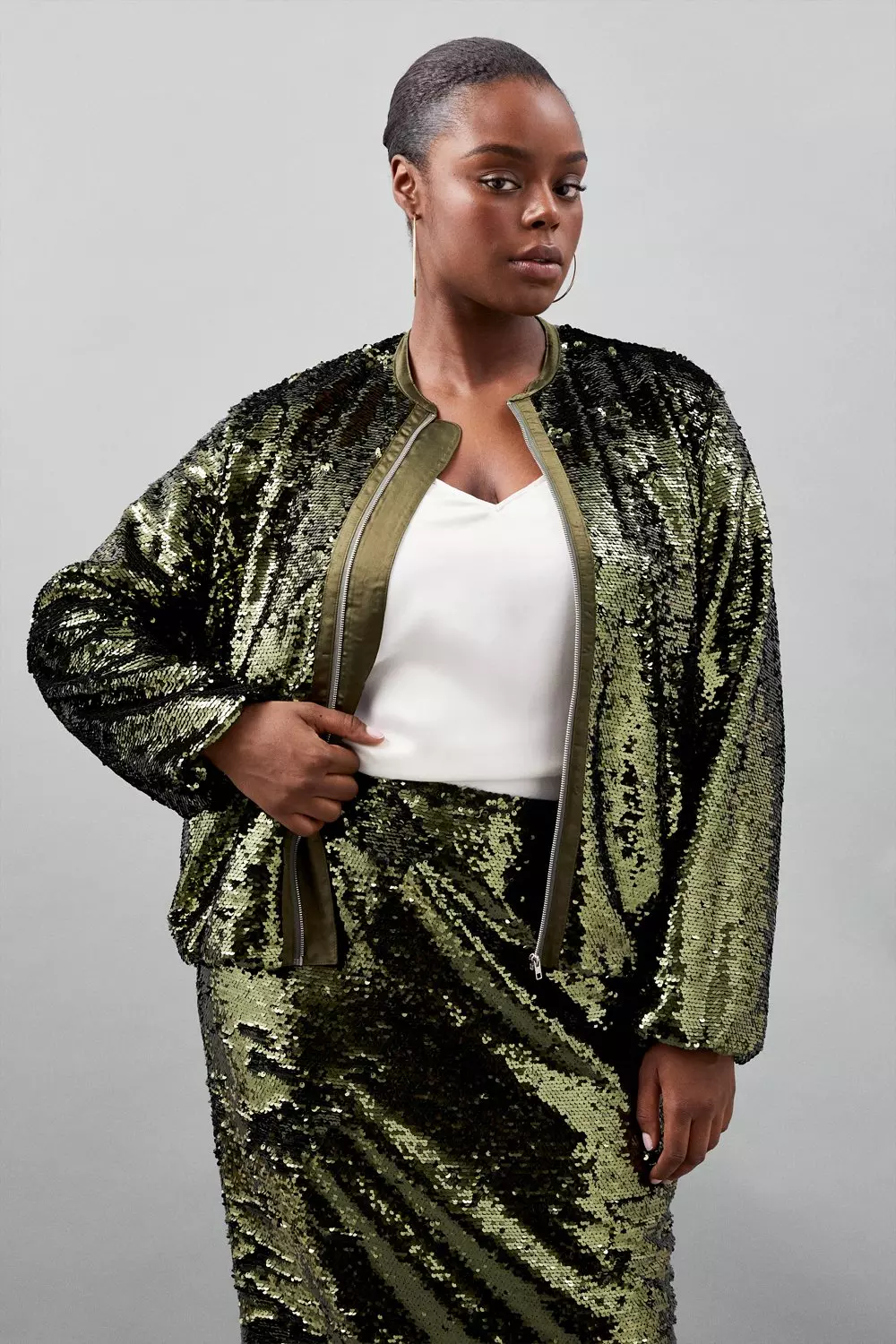 Plus sequin shop bomber jacket