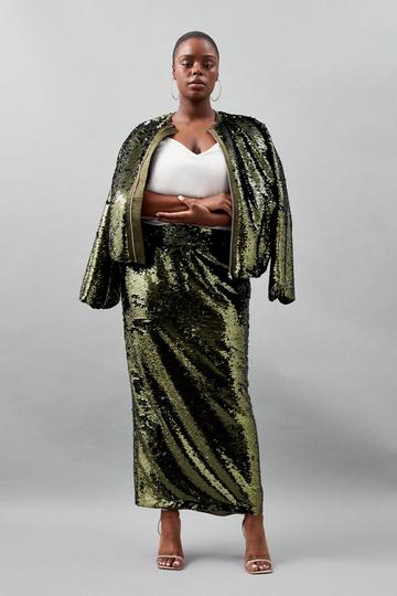 Plus Size Sequin Woven Maxi Skirt khaki