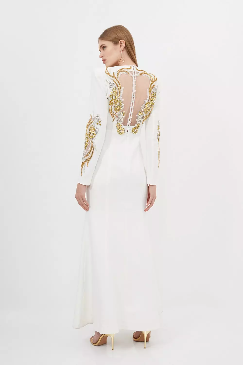 Petite Premium Crystal Powershoulder Embellished Woven Maxi Dress | Karen  Millen