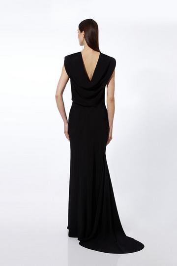 Black Premium Bonded Viscose Crepe Drape Detail Woven Maxi Dress
