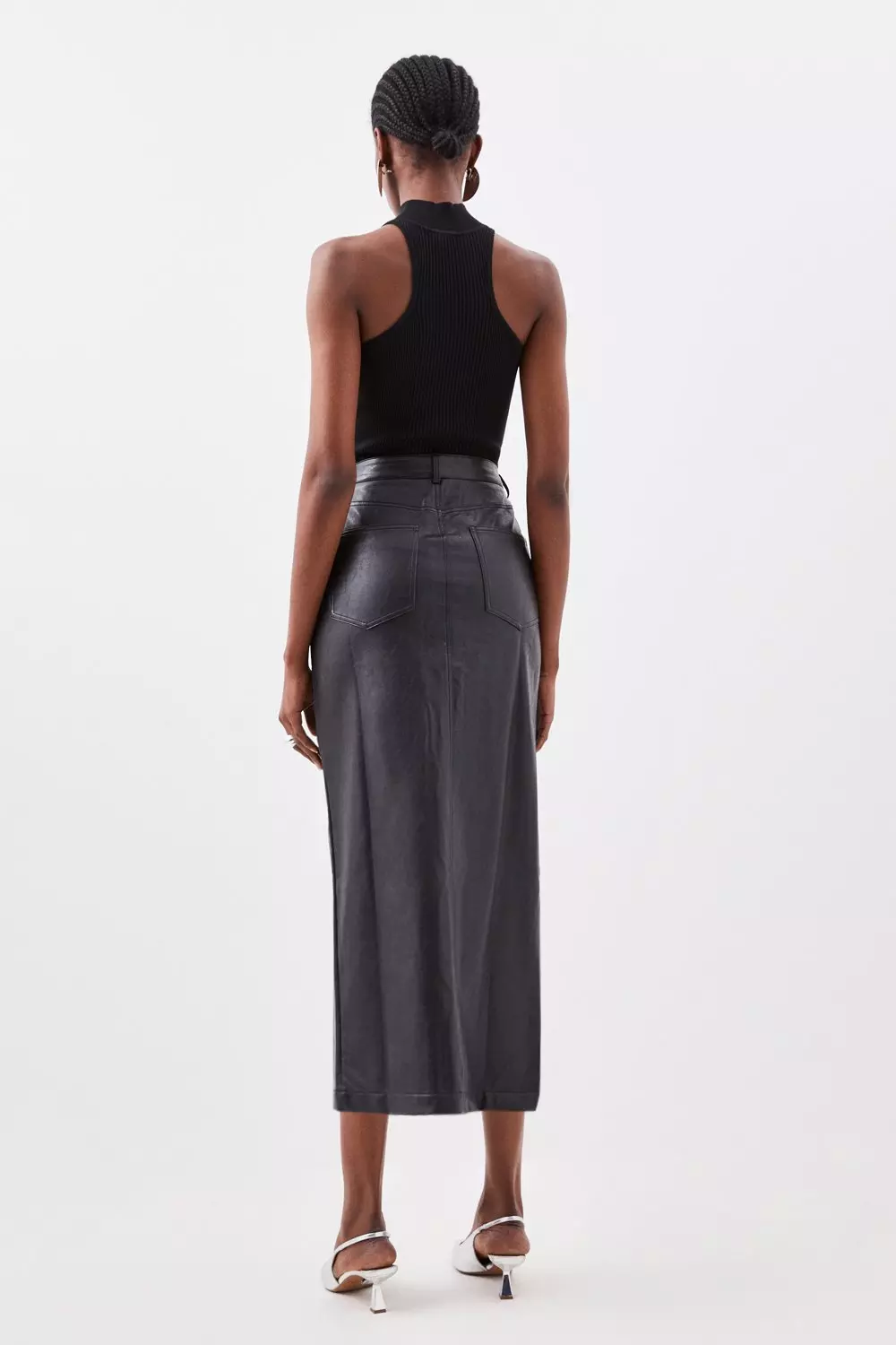 Faux Leather Tie Detail Wrap Midi Skirt | Karen Millen