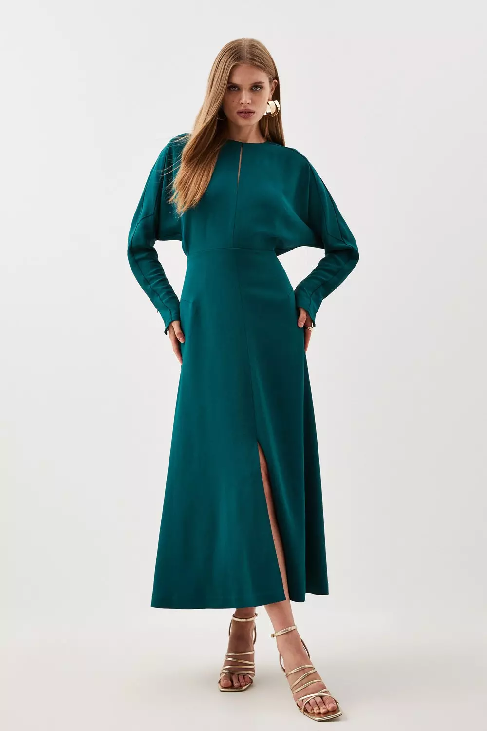 Dark Green Viscose Rayon Flared Sleeveless Maxi Dress Online FABKU20815  FABANZA UK