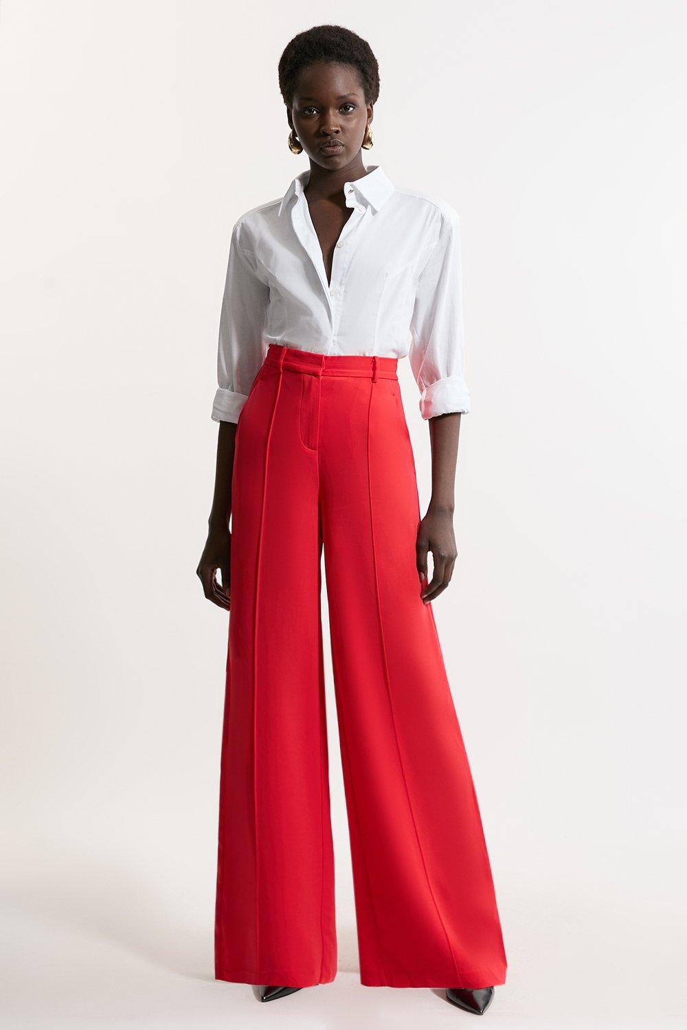 Premium Woven Viscose Crepe Wide Leg Trouser – Red