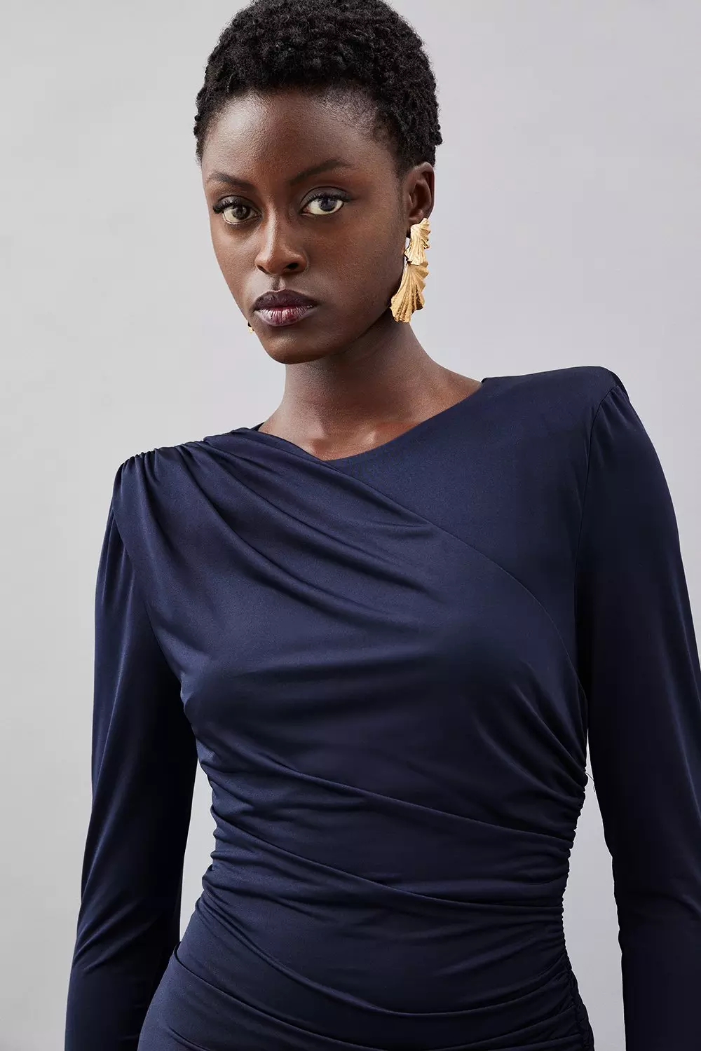 Navy blue long hot sale sleeve maxi dress