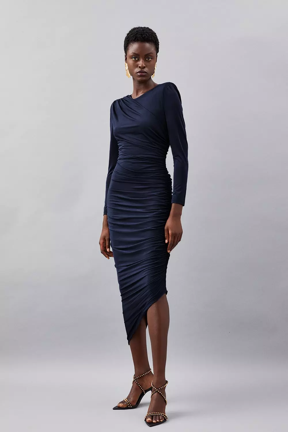 Ruched cocktail 2025 dress with sleeves