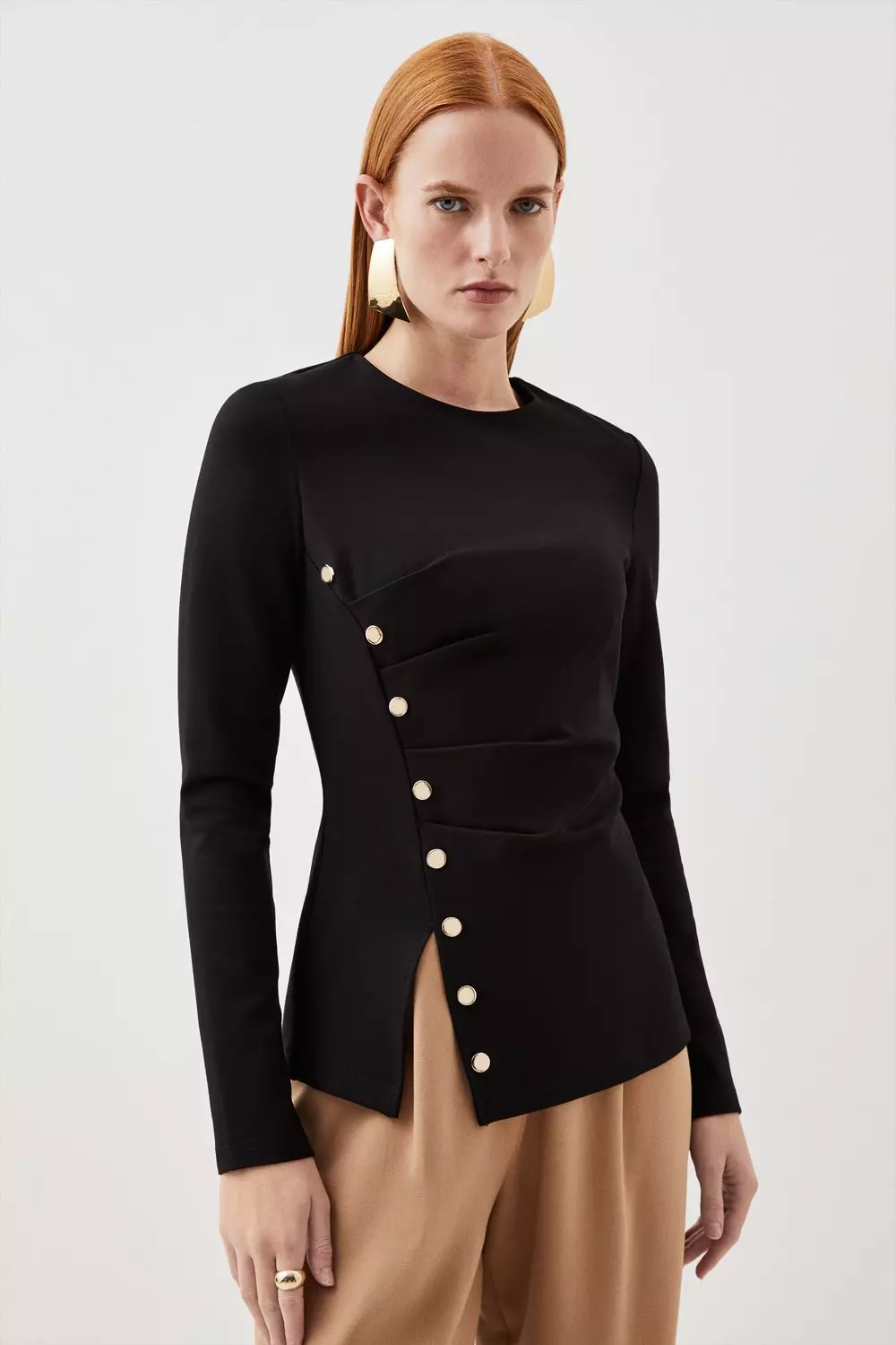 Ponte Tuck Long Sleeve Top | Karen Millen