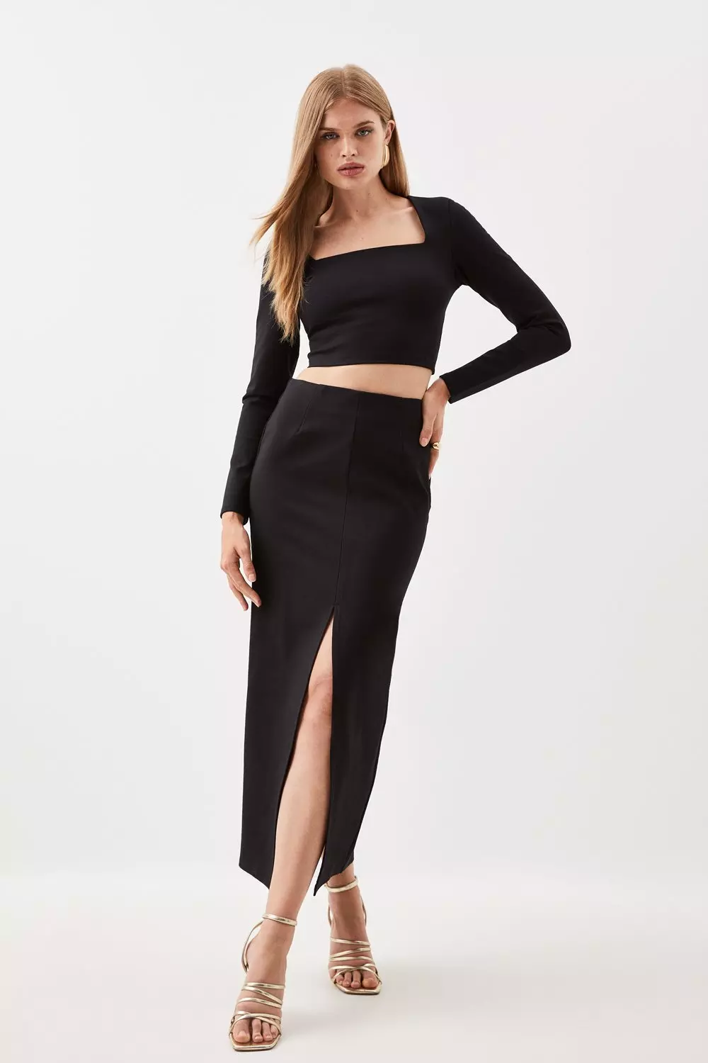 White Ribbed Long Sleeve Crop Top And Maxi Skirt Set – Free From Label