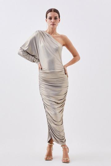 Gold Metallic Petite Premium Jersey Metallic Midi Dress