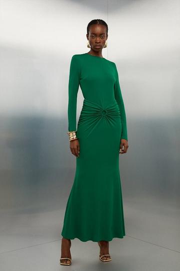 Green Premium Stretch Crepe Jersey Maxi Dress