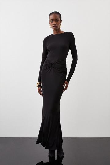 Black Petite Premium Stretch Crepe Jersey Maxi Dress