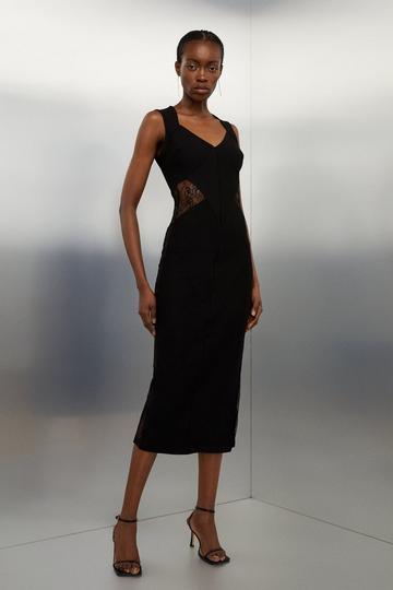 Black Jersey Lace Midi Dress