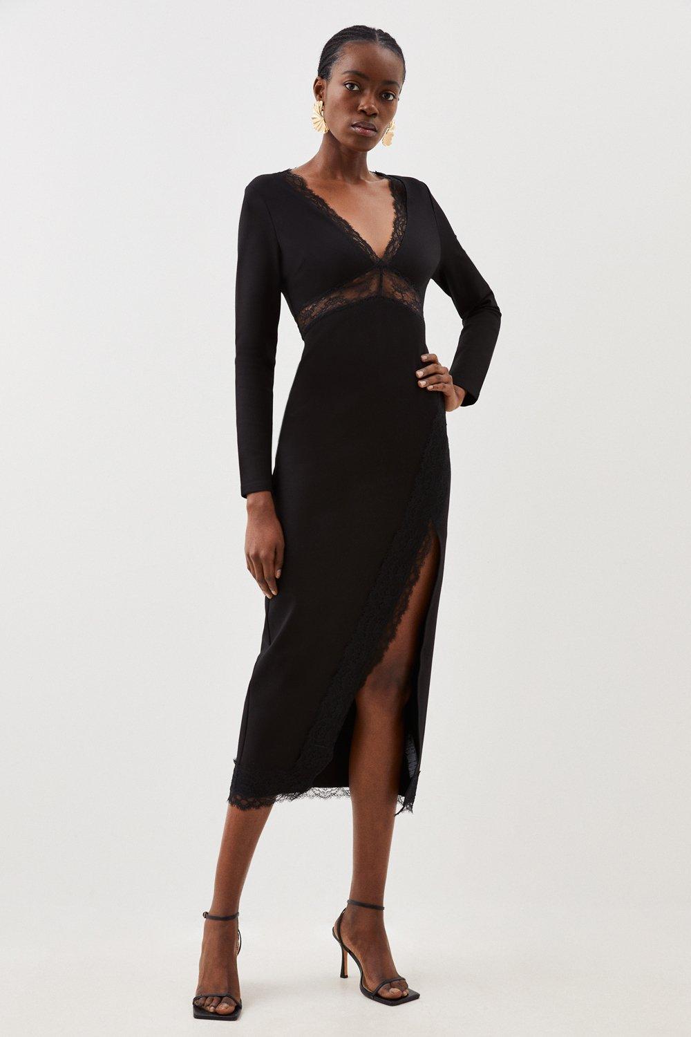 Long black cocktail dress with outlet sleeves