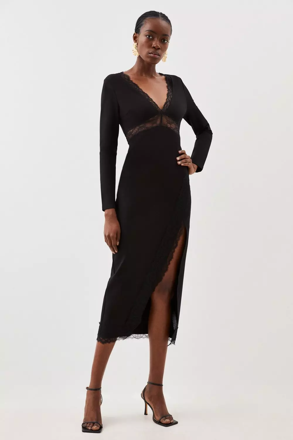 Jersey Lace Thigh Split Midi Dress Karen Millen