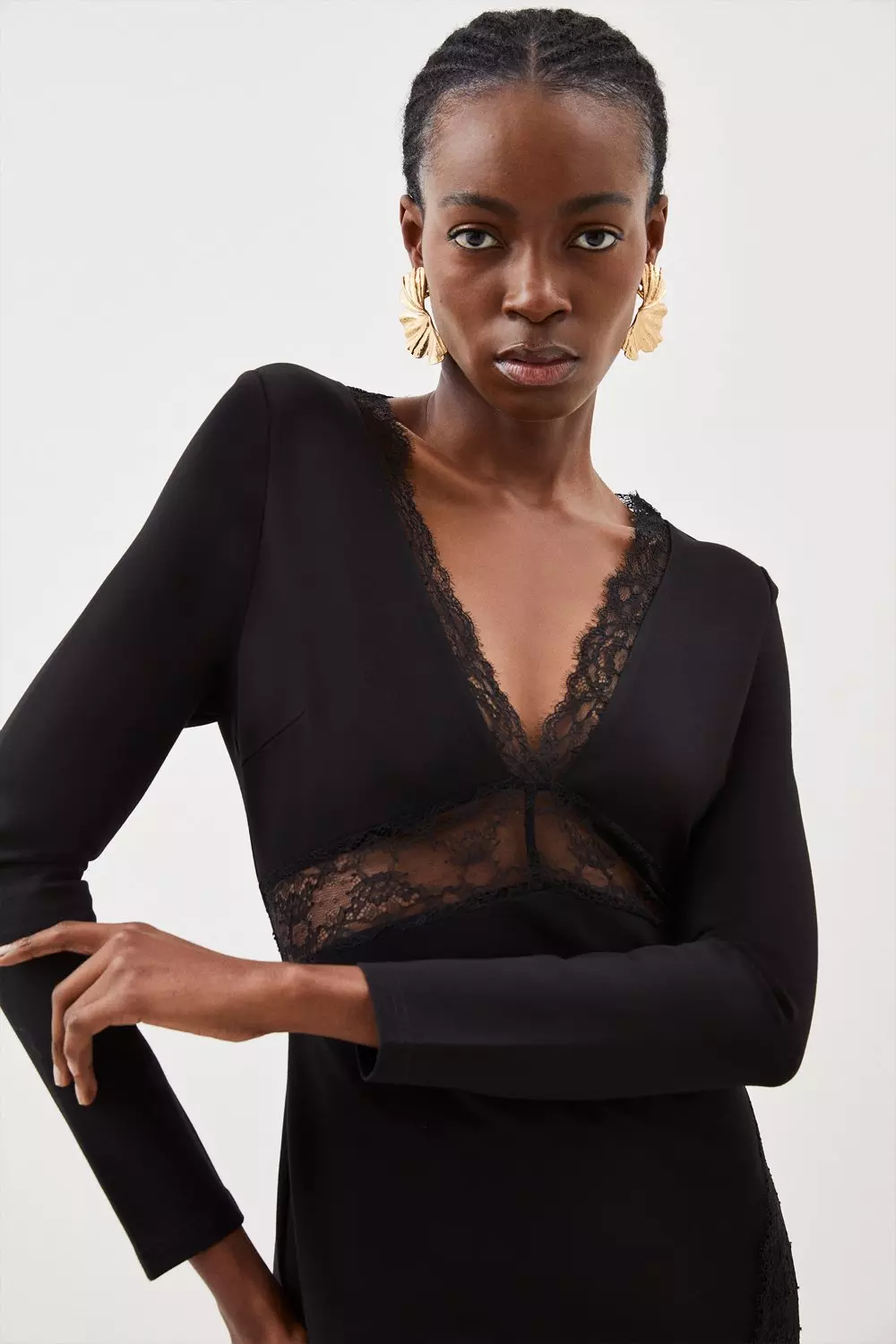 Lace V Neck Jersey Bodysuit | Karen Millen