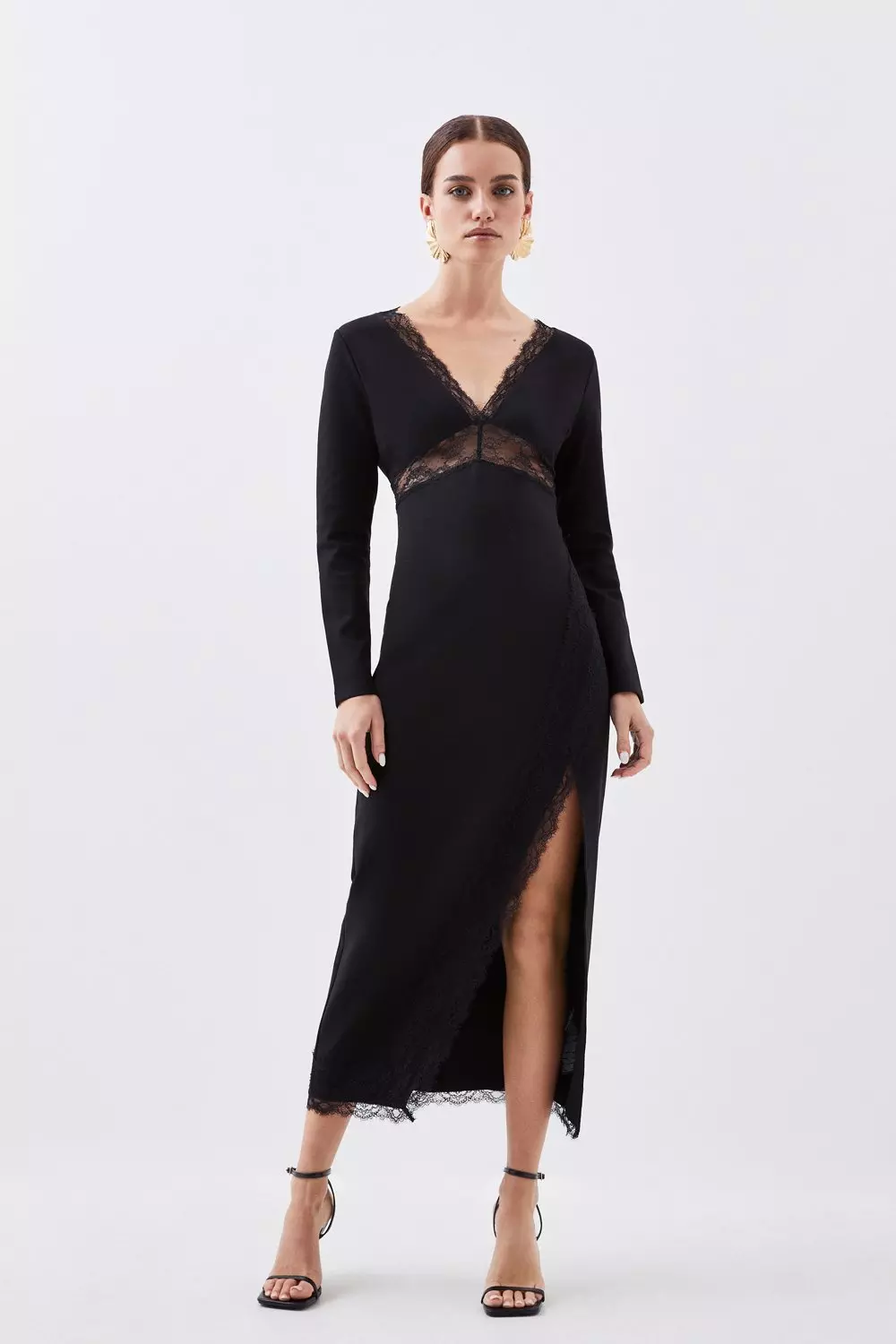 Petite Jersey Lace Thigh Split Midi Dress Karen Millen