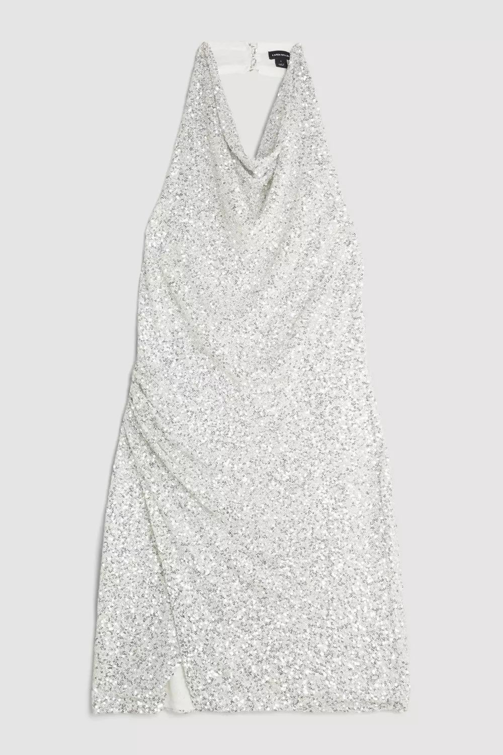 White Sequin Halter Neck Mini Dress