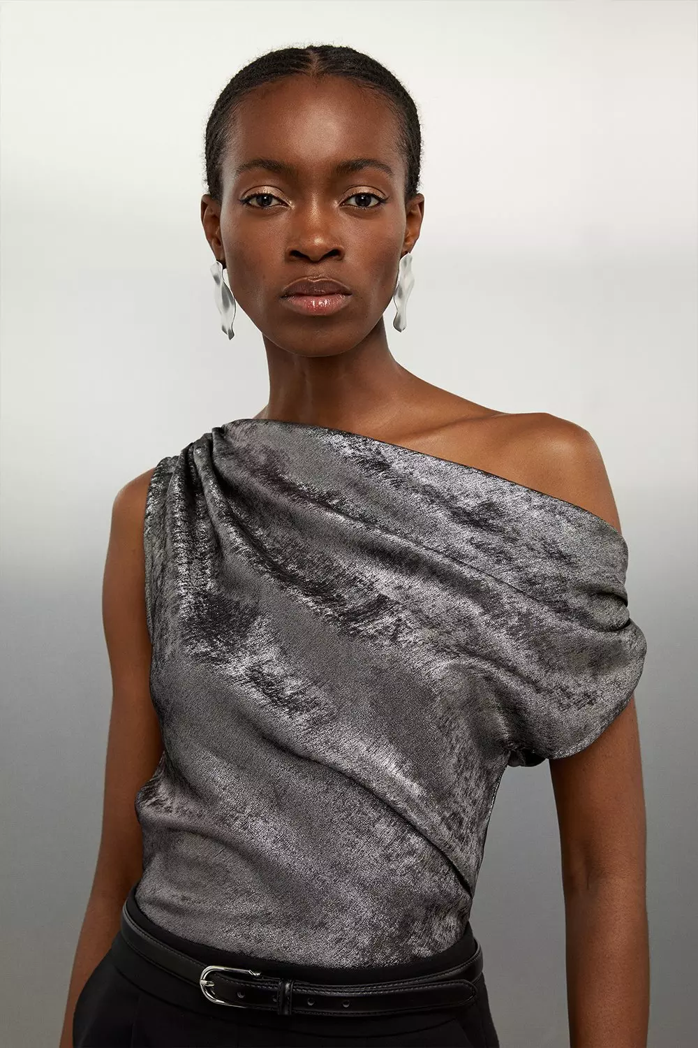 One shoulder silver sales top