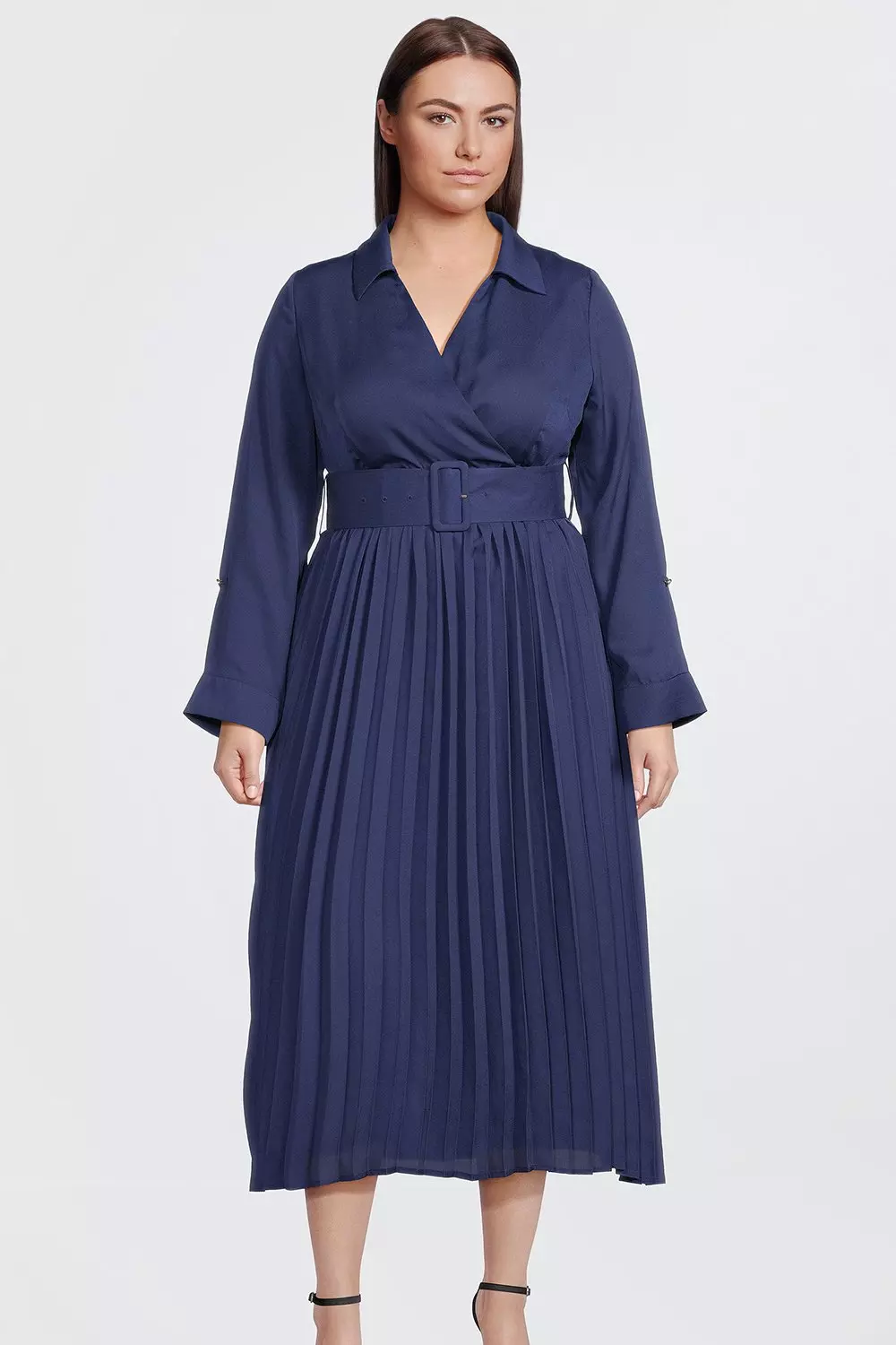 Navy Long Sleeve Maxi Dress | Toni Pleated Maxi Dress