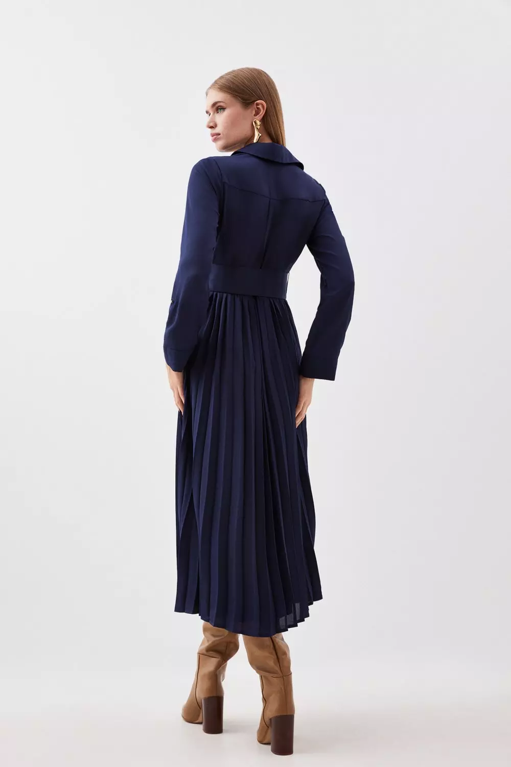 Pleated Georgette Belted Woven Maxi Dress | Karen Millen