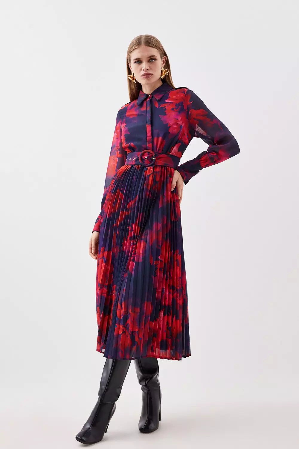 Karen millen red pleated dress sale