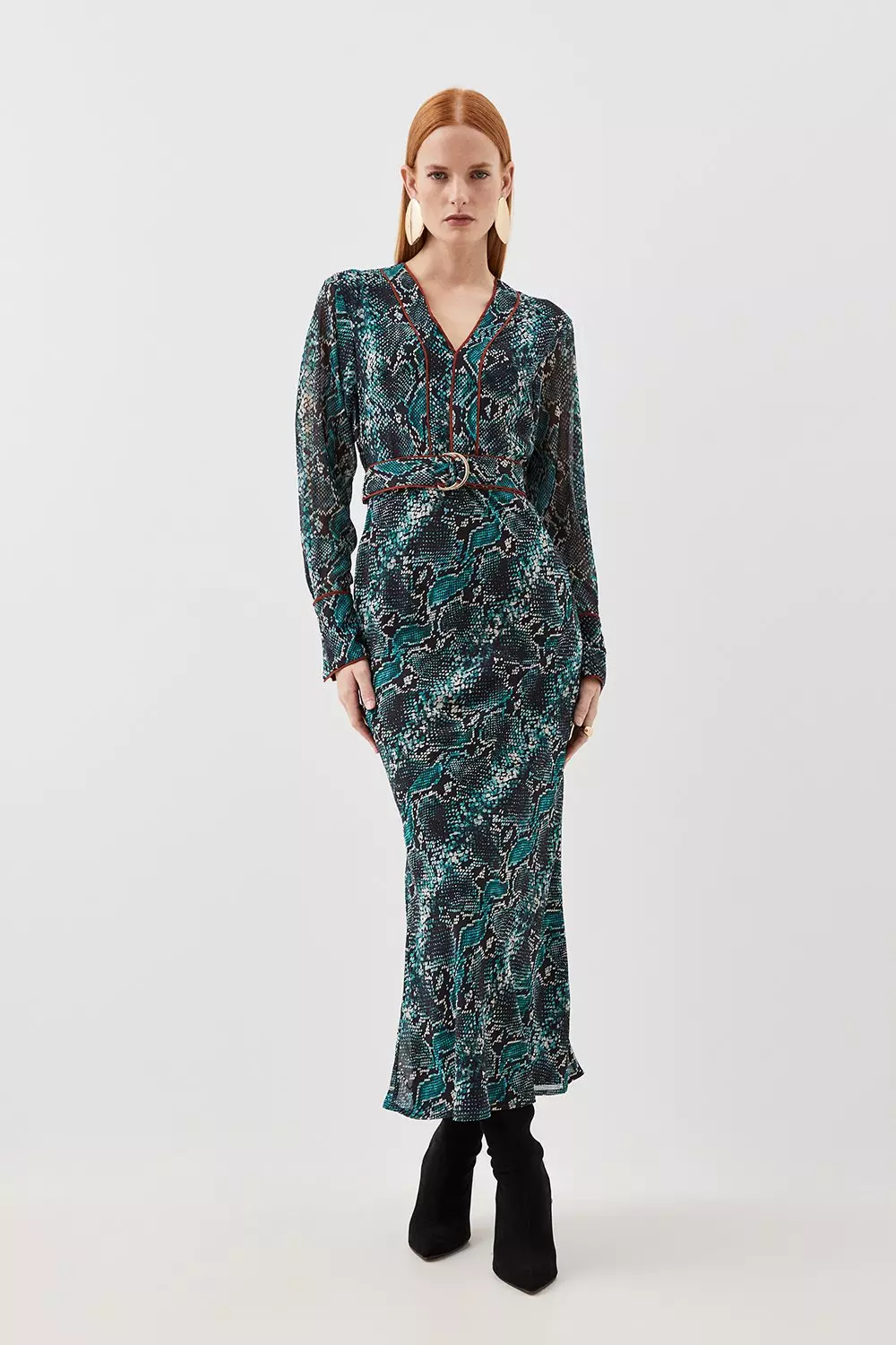 Printed Georgette Woven Maxi Dress With Scarf Detail Karen Millen