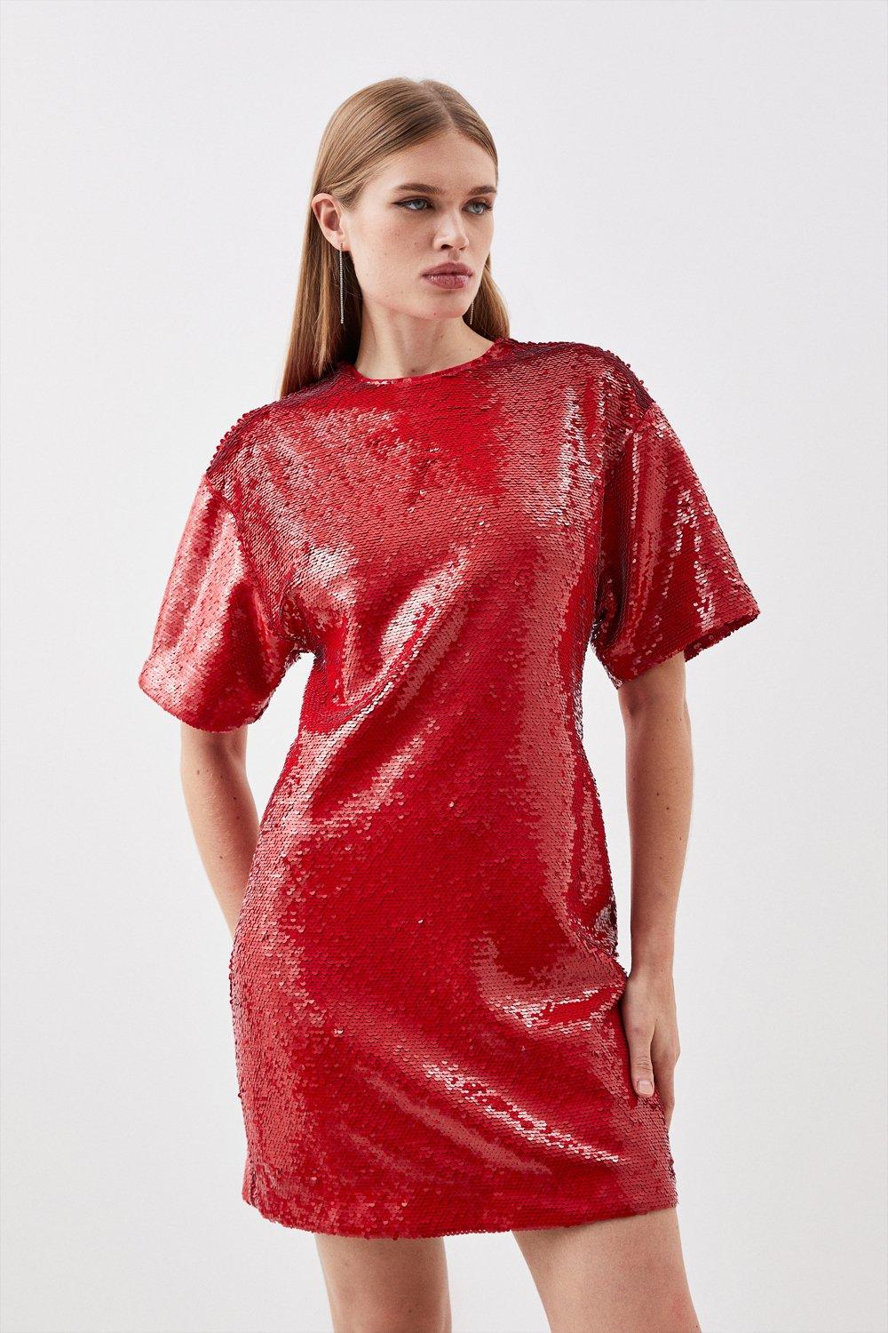 Petite Sequin Woven Mini Dress - Red