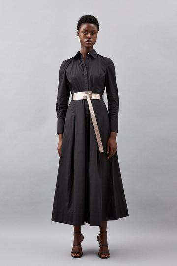 Cotton Maxi Woven Shirt Dress black