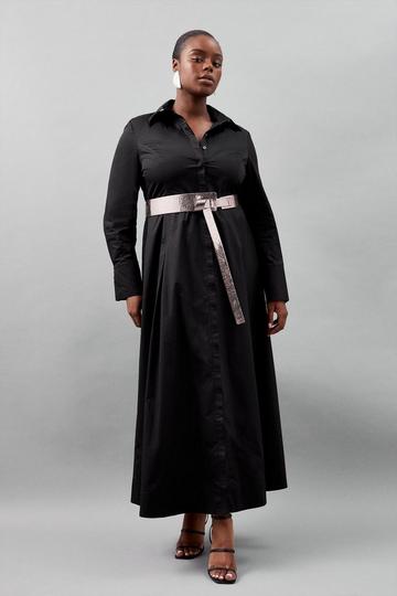 Black Plus Size Cotton Maxi Woven Shirt Dress