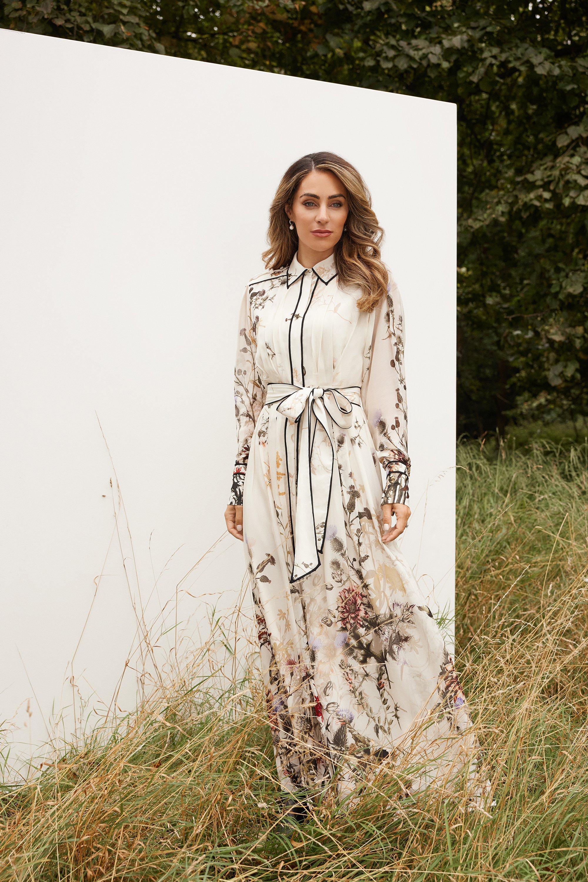 Lydia Millen Viscose Floral Border Woven Shirt Midi Dress - Ivory