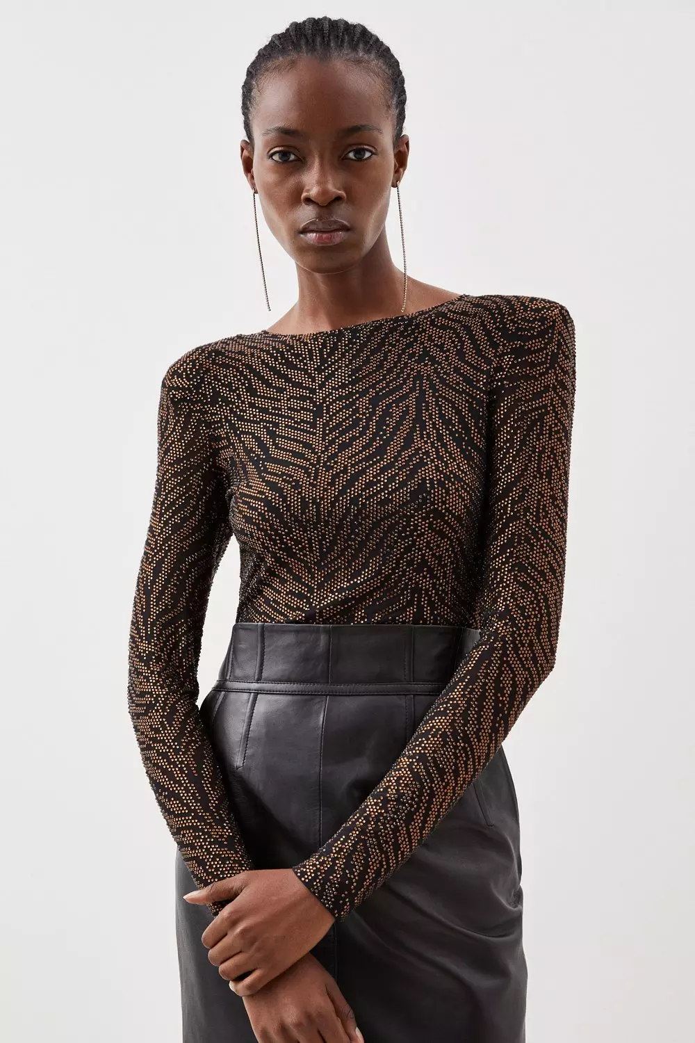 Jersey Zebra Embellished Bodysuit | Karen Millen