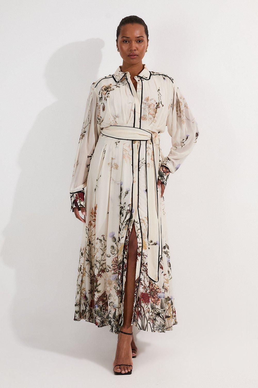 Lydia Millen Plus Size Viscose Woven Floral Shirt Woven Midi Dress - Ivory