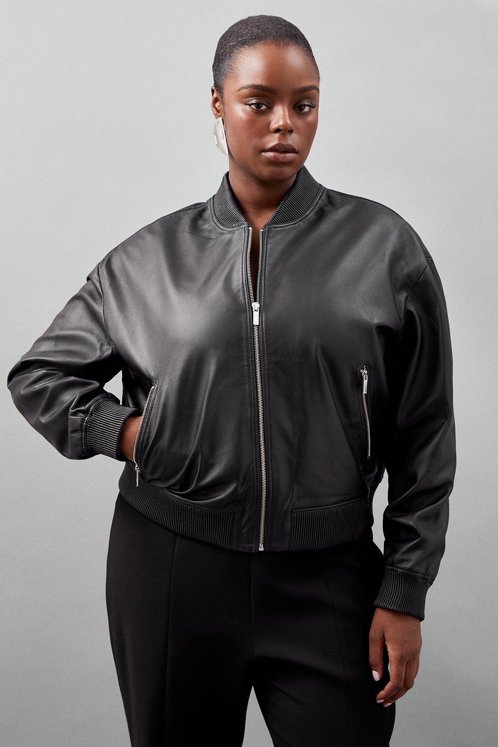 Plus size leather bomber jacket sale