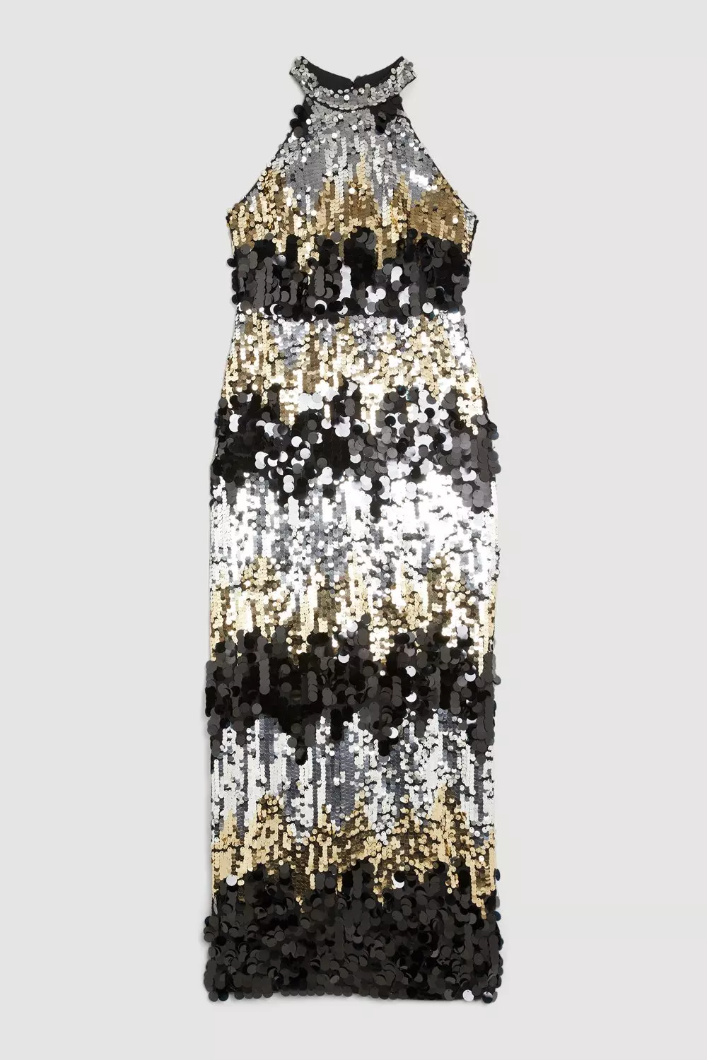 Disc Sequin Halter Neck Dress