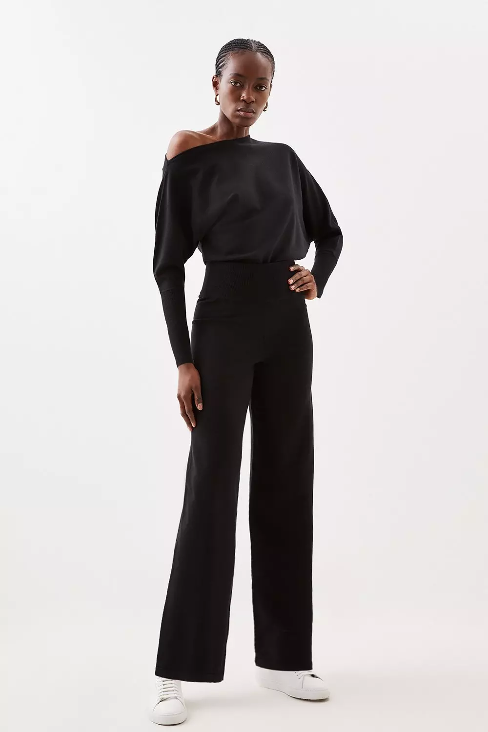 Viscose Blend Knitted Lounge Wide Leg Trousers | Karen Millen