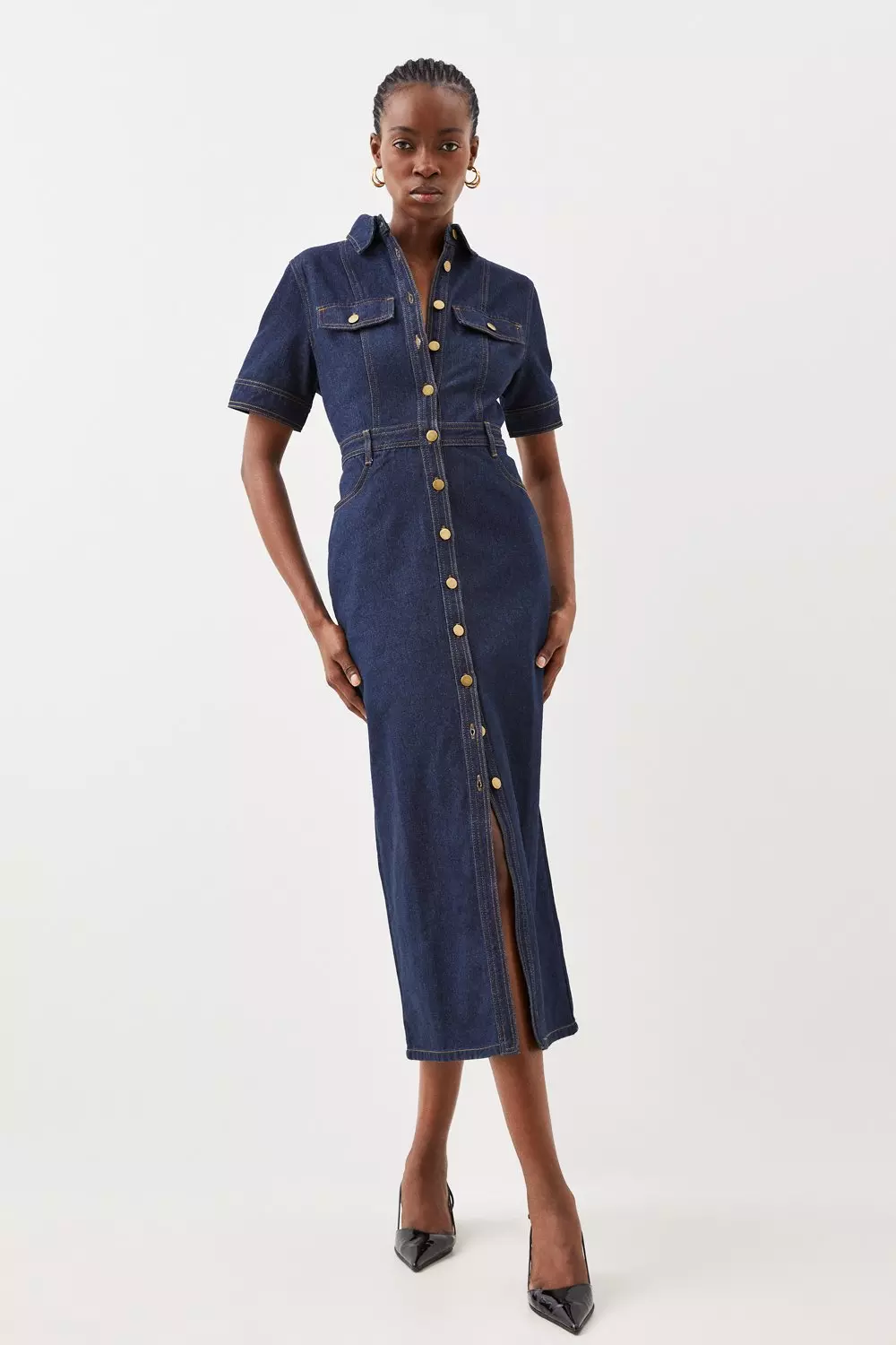 Denim midi store shirt dress