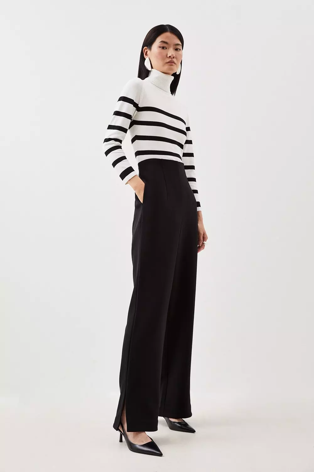 Petite Compact Stretch High Waist Dress Pants | Karen Millen