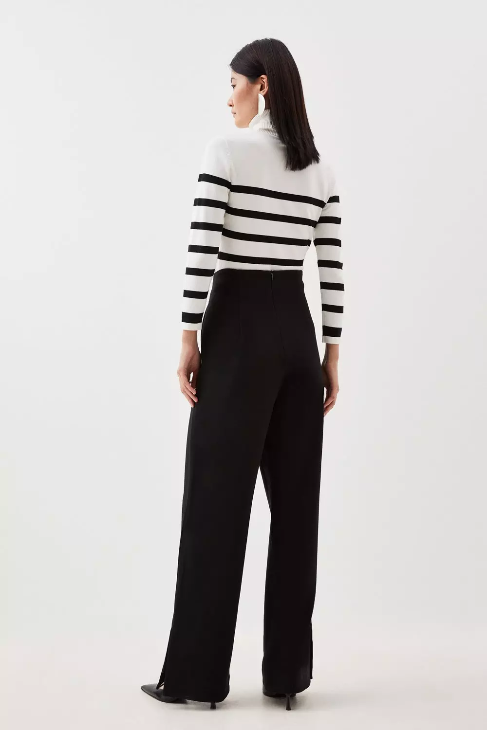 Black and white striped high hot sale waisted trousers