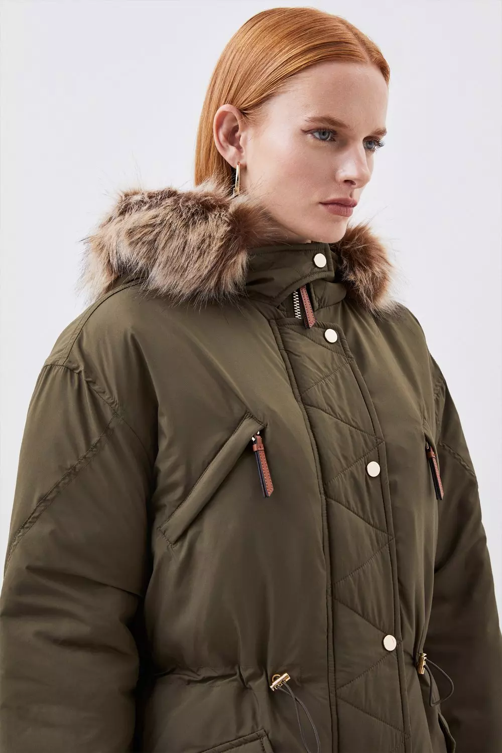 Faux Fur Hooded Padded Parka Coat